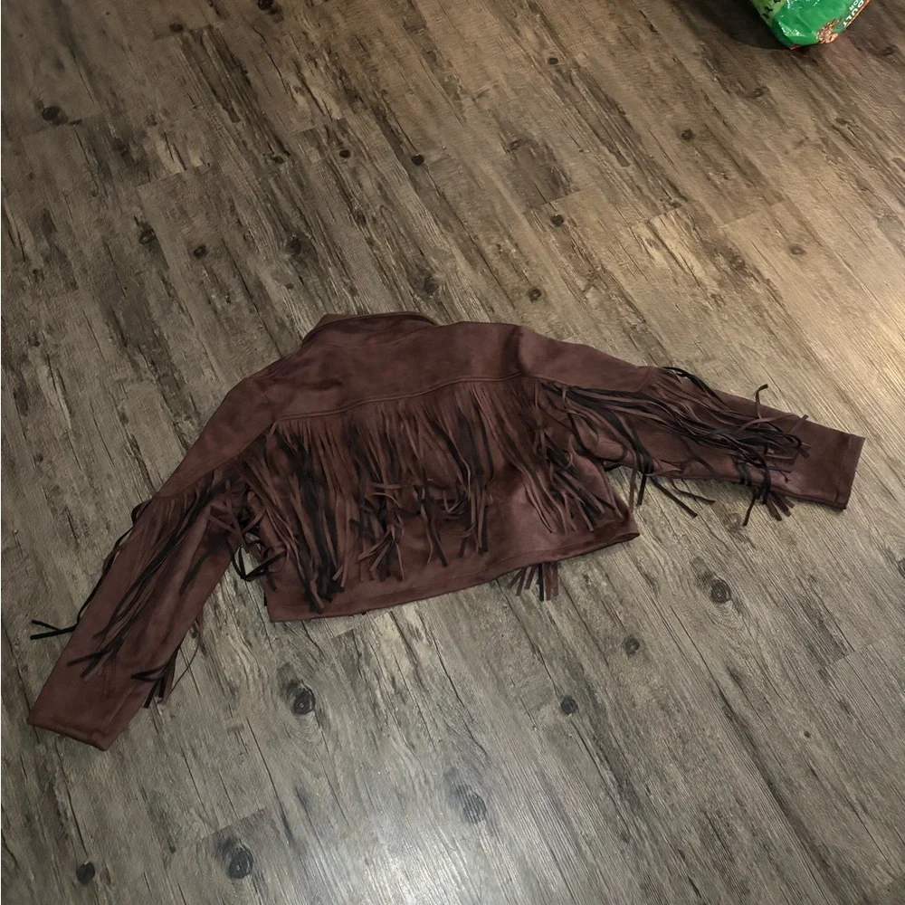 NWT Western Flair Fringed Brown Cropped Faux Suede Jacket Size XL - Picture 3 of 15